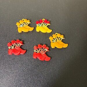 5 Vintage Dutch Shoe & Tulip Curtain Pulls Red & Yellow